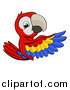 Vector Illustration of a Cartoon Happy Scarlet Macaw Parrot Pointing Around a Sign by AtStockIllustration