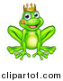 Vector Illustration of a Cartoon Happy Smiling Green Frog Prince with a Liptstick Kiss on His Cheek by AtStockIllustration