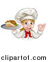 Vector Illustration of a Cartoon Happy White Female Chef Holding a Kebab on a Tray and Gesturing Perfect by AtStockIllustration