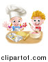Vector Illustration of a Cartoon Happy White Girl and Boy Making Frosting and Star Shaped Cookies by AtStockIllustration