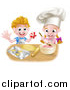 Vector Illustration of a Cartoon Happy White Girl and Boy Making Pink Frosting and Star Shaped Cookies by AtStockIllustration