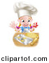 Vector Illustration of a Cartoon Happy White Girl Wearing a Chef Toque Hat and Making Star Cookies by AtStockIllustration