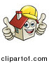 Vector Illustration of a Cartoon Happy White Home Mascot Character Wearing a Hardhat and Giving Two Thumbs up by AtStockIllustration