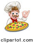 Vector Illustration of a Cartoon Happy White Male Chef Gesturing Perfect and Holding up a Pizza by AtStockIllustration