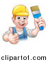 Vector Illustration of a Cartoon Happy White Male Painter Holding up a Brush and Giving a Thumb up by AtStockIllustration