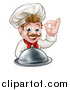 Vector Illustration of a Cartoon Happy Young White Male Chef Holding a Cloche Platter and Gesturing Ok or Perfect by AtStockIllustration