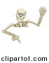Vector Illustration of a Cartoon Human Skeleton Waving and Pointing down over a Sign by AtStockIllustration