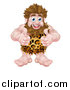 Vector Illustration of a Cartoon Muscular Happy Caveman Giving Two Thumbs up by AtStockIllustration