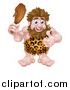 Vector Illustration of a Cartoon Muscular Happy Caveman Holding a Club and Giving a Thumb up by AtStockIllustration