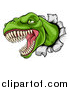 Vector Illustration of a Cartoon Roaring Angry Green Tyrannosaurus Rex Dino Head Breaking Through a Wall by AtStockIllustration