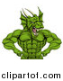 Vector Illustration of a Cartoon Roaring Green Muscular Dragon Man Flexing, from the Waist up by AtStockIllustration