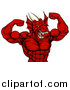 Vector Illustration of a Cartoon Roaring Red Muscular Dragon Man Flexing, from the Waist up by AtStockIllustration