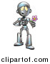 Vector Illustration of a Cartoon Romantic Robot Giving a Flower by AtStockIllustration