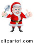 Vector Illustration of a Cartoon Santa Giving a Thumb up and Holding a Garden Trowel by AtStockIllustration
