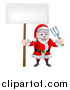 Vector Illustration of a Cartoon Santa Holding a Blank Sign and Garden Fork 2 by AtStockIllustration