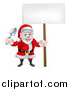 Vector Illustration of a Cartoon Santa Holding a Garden Trowel and Blank Sign by AtStockIllustration