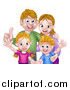 Vector Illustration of a Caucasian Brother and Sister Waving with Their Mom and Dad by AtStockIllustration