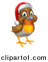 Vector Illustration of a Cheerful Christmas Robin in a Santa Hat, Facing Right by AtStockIllustration