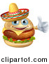 Vector Illustration of a Cheeseburger Mascot Wearing a Mexican Sombrero and Giving a Thumb up by AtStockIllustration