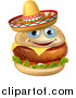 Vector Illustration of a Cheeseburger Mascot Wearing a Mexican Sombrero Hat by AtStockIllustration