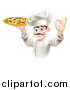 Vector Illustration of a Chef Holding up a Pizza Pie and Gesturing Ok by AtStockIllustration