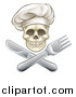 Vector Illustration of a Chef Human Skull over a Crossed Knife and Fork by AtStockIllustration