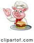 Vector Illustration of a Chef Pig Holding a Cheese Burger on a Tray and Gesturing Okay by AtStockIllustration