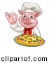 Vector Illustration of a Chef Pig Holding a Pizza and Gesturing Okay by AtStockIllustration
