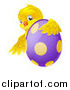 Vector Illustration of a Chick Hugging a Polka Dot Easter Egg by AtStockIllustration