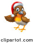 Vector Illustration of a Christmas Robin in a Santa Hat, Pointing to the Left by AtStockIllustration