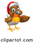 Vector Illustration of a Christmas Robin in a Santa Hat, Pointing to the Right by AtStockIllustration