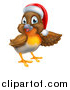 Vector Illustration of a Christmas Robin in a Santa Hat, Pointing to the Right by AtStockIllustration