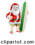 Vector Illustration of a Christmas Santa Claus Giving a Thumb up and Standing with a Surf Board by AtStockIllustration