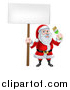 Vector Illustration of a Christmas Santa Claus Holding a Paintbrush and Sign by AtStockIllustration