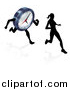 Vector Illustration of a Clock Character and Woman Running by AtStockIllustration