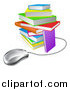 Vector Illustration of a Computer Mouse Wired to a Colorful Stack of Books by AtStockIllustration