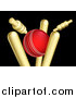 Vector Illustration of a Cricket Ball Breaking Wicket Stumps on Black by AtStockIllustration
