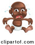 Vector Illustration of a Crying Black Baby Boy Sitting in a Diaper by AtStockIllustration