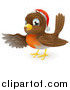 Vector Illustration of a Cute Christmas Robin Pointing with a Wing by AtStockIllustration