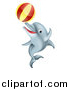 Vector Illustration of a Cute Happy Dolphin Jumping and Playing with a Ball by AtStockIllustration