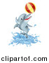 Vector Illustration of a Cute Happy Dolphin Jumping and Playing with a Ball by AtStockIllustration