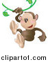 Vector Illustration of a Cute Monkey Swinging on a Green Vine by AtStockIllustration