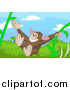 Vector Illustration of a Cute Monkey Swinging on Vines in a Forest by AtStockIllustration