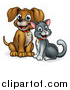 Vector Illustration of a Cute Puppy Dog and Cat Sitting by AtStockIllustration