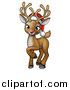 Vector Illustration of a Cute Red Nosed Christmas Reindeer Wearing a Santa Hat by AtStockIllustration