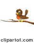 Vector Illustration of a Cute Robin Bird Perched on a Branch by AtStockIllustration