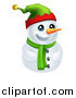 Vector Illustration of a Cute Snowman in a Scarf and Elf Hat by AtStockIllustration
