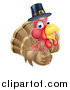 Vector Illustration of a Cute Thanksgiving Turkey Bird Wearing a Pilgrim Hat and Giving a Thumb up by AtStockIllustration