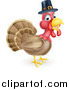Vector Illustration of a Cute Thanksgiving Turkey Bird Wearing a Pilgrim Hat by AtStockIllustration
