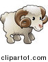 Vector Illustration of a Cute White Male Sheep, a Ram, with Brown Curly Horns by AtStockIllustration